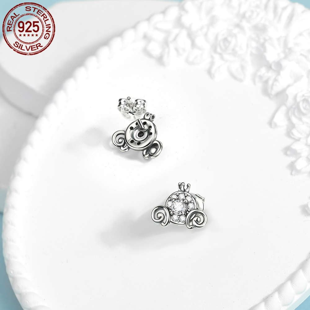 Women's 925 Silver Pumpkin Carriage Earrings with Sparkle Zirconia